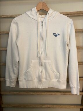 Roxy White Zip-Up Hoodie with Hood and Front Pockets Size Small